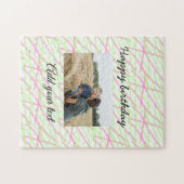 シンプルグリッター赤い緑あなたの写真の誕生日を追加 ジグソーパズル (横)