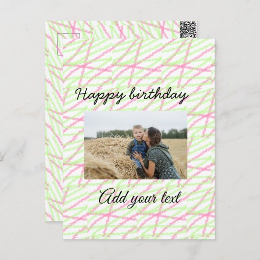 シンプルグリッター赤い緑あなたの写真の誕生日を追加 ポストカード (正面/裏面)