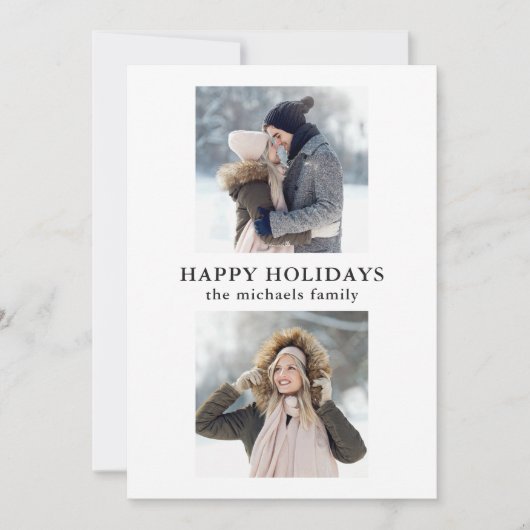 シンプルグリッド2枚フォトブラックとホワイトホリデー シーズンカード (正面)