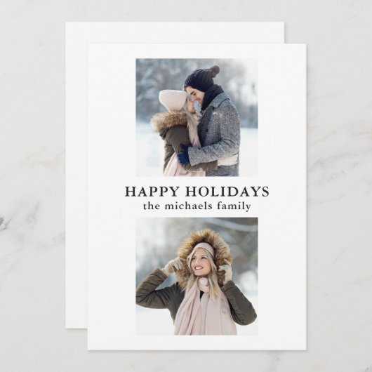 シンプルグリッド2枚フォトブラックとホワイトホリデー シーズンカード (正面/裏面)