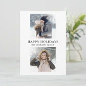 シンプルグリッド2枚フォトブラックとホワイトホリデー シーズンカード (スタンド正面)