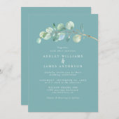 シンプルグリーナリーほこり結婚ターコイズ 招待状 (正面/裏面)