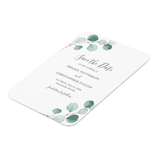 シンプルグリーナリーユーカリプタスウェディングザデイト マグネット (左側)