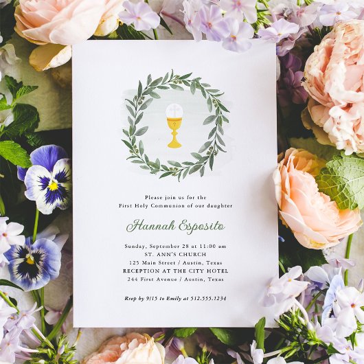 シンプルグリーンとアリス | 第一聖餐式 招待状