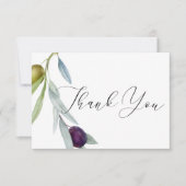 シンプルグリーンとブラックオリーブブランチウォーター色 サンキューカード (正面)