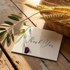 シンプルグリーンとブラックオリーブブランチウォーター色 サンキューカード