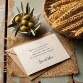 シンプルグリーンとブラックオリーブブランチウォーター色 サンキューカード