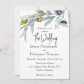 シンプルグリーンとブラックオリーブブランチウォーター色 招待状 (正面)