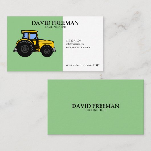 シンプルグリーンとホワイトの農場用トラクタ 名刺 (正面/裏面)