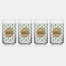 シンプルグリーンとホワイトクリスマスツリー ガラス缶