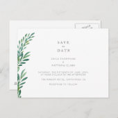 シンプルグリーンの結婚式 Save The Date ポストカード (正面/裏面)