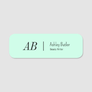 シンプルグリーンイニシャルミントパステルネームタグ 名札