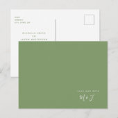 シンプルグリーンウェディング日付の発表を保存 案内ポストカード (正面/裏面)