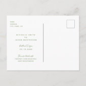 シンプルグリーンウェディング日付の発表を保存 案内ポストカード (裏面)