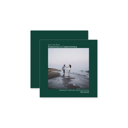 シンプルグリーンウェディング日付を保存フォトミニ ノートカード (正面/裏面インサイチュ)