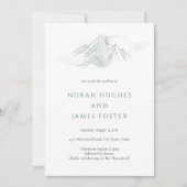 シンプルグリーンウォーターカラーマウンテン自然結婚ズ 招待状 (正面)