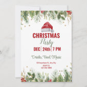 シンプルグリーンウォーター色フローラクリスマスパーティー 招待状 (正面)