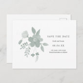 シンプルグリーンウォーター色フローラ保存日 インビテーションポストカード (正面/裏面)