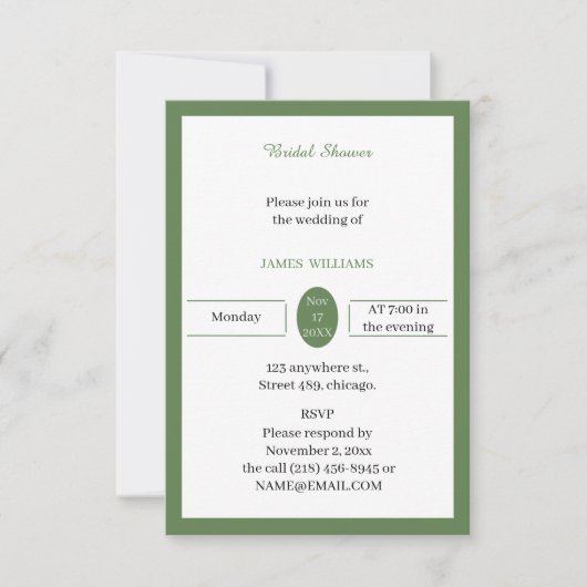 シンプルグリーンカスタマイズブライダルシャワー 招待状 (正面)