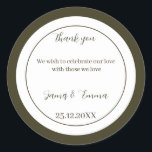 シンプルグリーンカスタムウェディング ラウンドシール<br><div class="desc">カスタムウェディングステッカー、緑の色、カップルの名前と日付を変更でき、ゲストのためのメッセージを備えた「パーソナライズ」リンクをクリックしクリックて。</div>