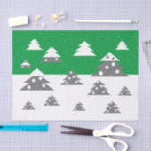 シンプルグリーンクリスマスツリーパターン雪の休日 薄葉紙 (クラフト)