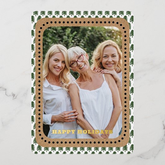 シンプルグリーンクリスマスツリー文字バック 箔シーズンカード (正面)