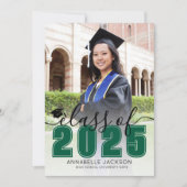 シンプルグリーンスクリプト大学院写真卒業 案内状 (正面)
