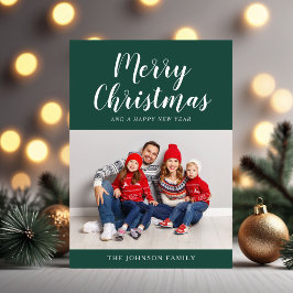 シンプルグリーンスクリプトOne Photo Christmas シーズンカード