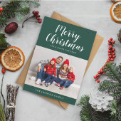 シンプルグリーンスクリプトOne Photo Christmas シーズンカード