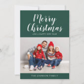 シンプルグリーンスクリプトOne Photo Christmas シーズンカード (正面)