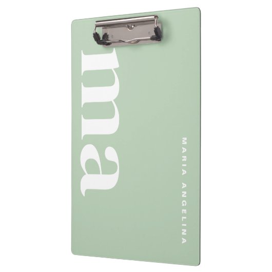 シンプルグリーンスクールモノグラム名 クリップボード (左)