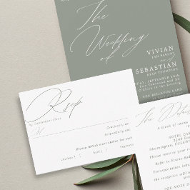 シンプルグリーンセージ白い食事の選択RSVPカード 出欠カード