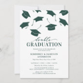 シンプルグリーンダブル卒業パーティー招待状 招待状 (正面)