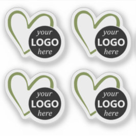シンプルグリーンハート型ロゴ写真テンプレート シール