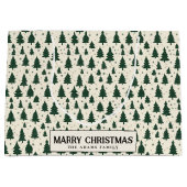 シンプルグリーンパインツリーズカスタムクリスマスメリークリスマス ラージペーパーバッグ (正面)
