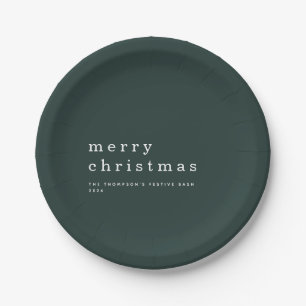 シンプルグリーンホワイトタイポグラフィメリークリスマス ペーパープレート