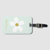 シンプルグリーンホワイトデイジー金ゴールド個人旅行 ラゲッジタグ (正面横)