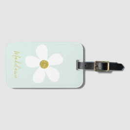 シンプルグリーンホワイトデイジー金ゴールド個人旅行 ラゲッジタグ
