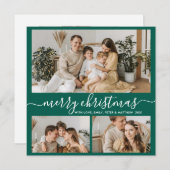 シンプルグリーンホワイト3フォトコラージュクリスマス シーズンカード (正面/裏面)