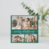 シンプルグリーンホワイト3フォトコラージュクリスマス シーズンカード (スタンド正面)