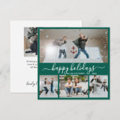 シンプルグリーンホワイト4フォトコラージュハッピー シーズンカード (正面/裏面)