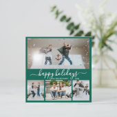 シンプルグリーンホワイト4フォトコラージュハッピー シーズンカード (スタンド正面)