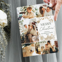 シンプルグリーンホワイト5フォトクリスマスカード