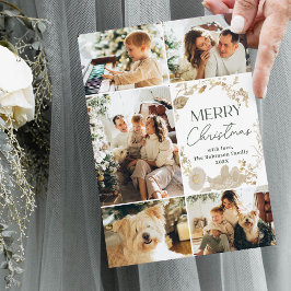 シンプルグリーンホワイト5フォトクリスマスカード シーズンカード