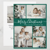 シンプルグリーンホワイト5フォトコラージクリスマス シーズンカード (正面/裏面)