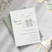 シンプルグリーンボウ我々は赤ちゃんシャワーを待つことができる 招待状