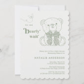 シンプルグリーンボウ我々は赤ちゃんシャワーを待つことができる 招待状 (正面)