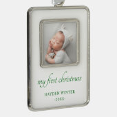 シンプルグリーンミニマリストベビー初 シルバープレートフレームオーナメント (右)