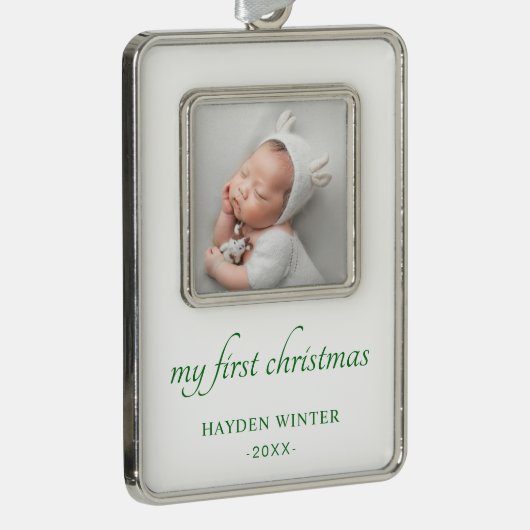 シンプルグリーンミニマリストベビー初 シルバープレートフレームオーナメント (右)