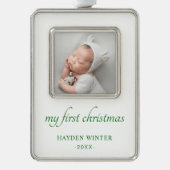シンプルグリーンミニマリストベビー初 シルバープレートフレームオーナメント (正面)